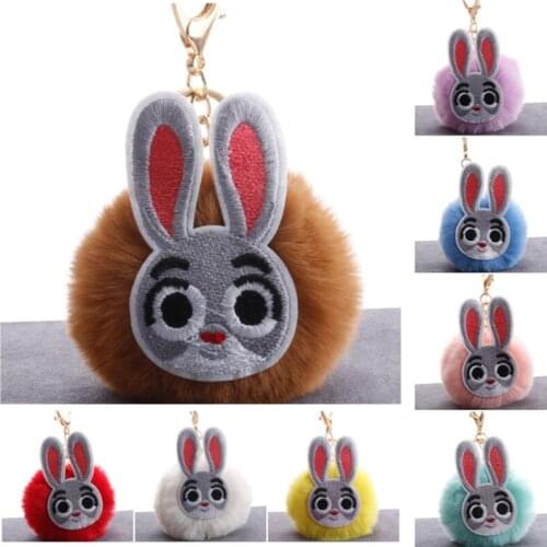 10pcs/Lot Fluffy Fur Pompom Keychains Cute Embroidery Bunny Ear Faux Fur Jewelry Pendant Bag Fluffy Decoration Plush Keychains