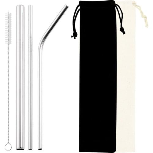 4Pcs Reusable Drinking Straws Metal 304 Stainless Steel Sturdy Bent Straight with Cleaner Brush For Mugs Straws