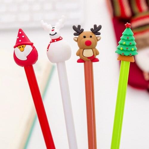 4pcs Christmas Gift Pen Cute Cartoon Santa Claus Gel Pen 0.5mm Black Ink Student Neutral Pen School Supplies Stationery