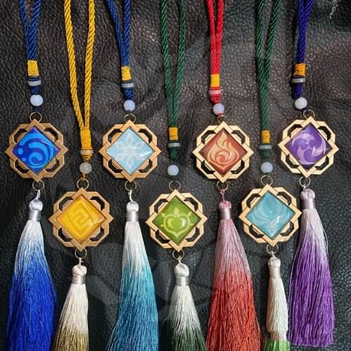 Genshin Impact Elemental Game Accessories Cosplay Props Fire Water Thunder Rock Wind Ice Grass 7 Color Gods Eye Pendant Anime