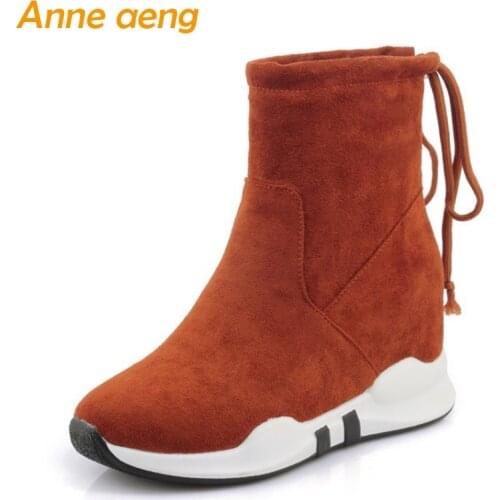 2018 New Winter Ankle Boots Height Increasing Round Toe Narrow Band Sexy Ladies Women Shoes Yellow Snow Boots Big Size 33-45