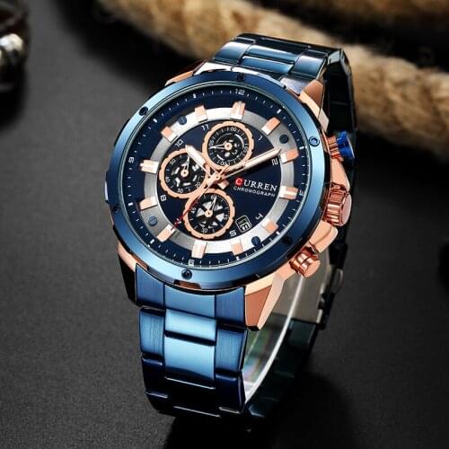 Relogio CURREN Luxury Men Watch Blue Stainless Steel Sport Man Clock Waterproof Men Watches Luxury Brand Reloj Hombre 2019