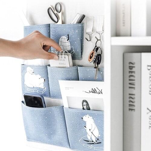 Home Organizer Pink Printing 6 Pockets Wall Hanging Storage Bag Waterproof Sundries Pouch Bedroom Sundries Bags Simple Hanging