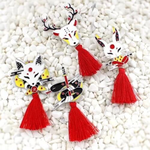 Sakura series animal Enamel brooch Japanese red long tassel Firefox sika deer rabbit snake kendo ninja brooch Personality badge