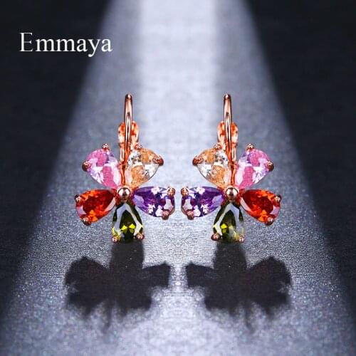 EMMAYA Luxury Wedding Women Earring Rose Gold Color Jewelry Fashion Colorful Flower Zircon Earrings Gift