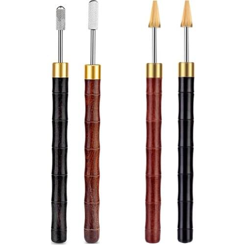 RORGETO Leather Edge Treatment Tool Black/Red Sandalwood Edge Oil Pen Brass Head Leather Edge Dye Applicator Leather Craft Tool