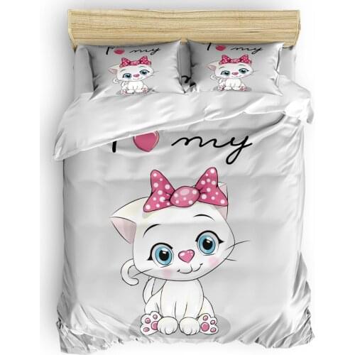 Kitten Bow Pink Duvet Cover Set 2/3/4pcs Bedding Set Bed Sheet Pillowcases Cover Set