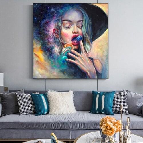Candy Witch Eat Stars Cartoon Decor Posters And Prints Oil Painting On Canvas Wall Art Magical Girl Picture For Living Room