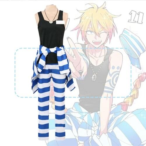 Anime Detentionhouse Nanbaka UNO Cosplay Costumes Number 11 Blue and White Stripes Prison Uniform Full Sets Hollaween Carnival