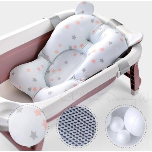 Baby Bath Seat Support Mat Foldable Baby Bath Tub Pad & Chair Newborn Bathtub Pillow Infant Anti-Slip Soft Comfort Body Cushion