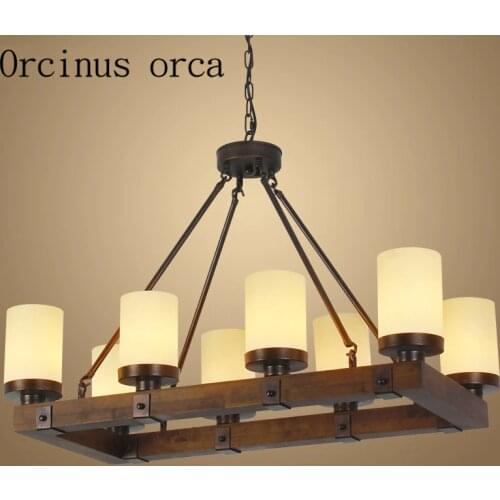 American country creative Candlestick chandelier Restaurant Bar retro industrial wind antique wooden rectangular chandelier