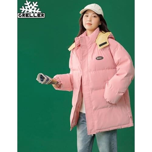 GRELLER 2021 Jacket Winter Parkas Women Fashion Patchwork Hooded Coat Women Elegant Loose Cotton Padded Jacket Female Outwear