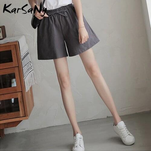 Summer Linen Shorts For Women Cotton Short Casaul Pants Summer Wide Leg Cotton Linen Loose Shorts With High Waist Elastic 2020