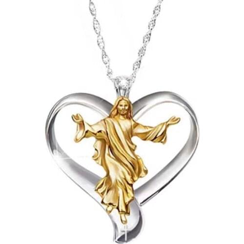 Unisex Fashion Christian Jesus Praying Alloy Necklace Jesus Heart Pendant Necklace Jewelry Pendant Gift NYZ Shop