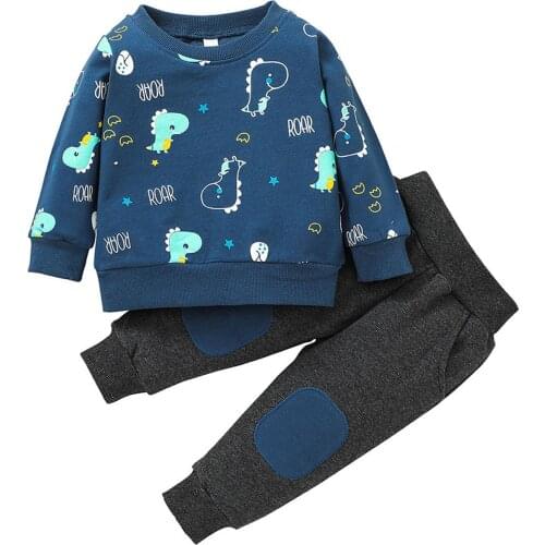 Fashion Toddler Infant Baby Kids Boys Girls Dinosaur Printed Long-slevees Hoodies Tops + Pants Two Piece Outfits Set Outdoors#g4