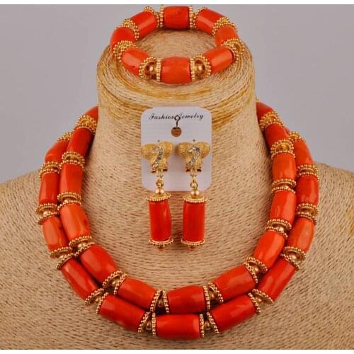 New Orange Coral Beads Jewelry Set Bracelet Necklace Set African Bridal Jewellery For Nigerian for Bride Free Shipping