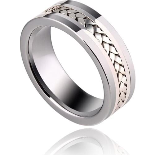 New Fashion Mans Luxurious Rings 8mm Width Tungsten Steel Band Inlay Silver High Quality Size 6-13 Free Engraving