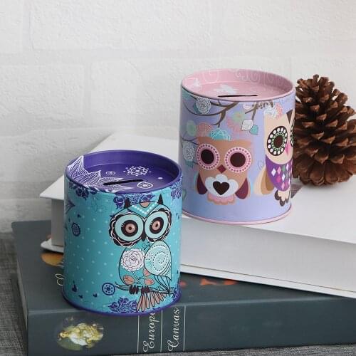 Adorable Owl Money Box Safe Cylinder Piggy Bank Banks For Coins Deposit Storage Boxes Home Decoration