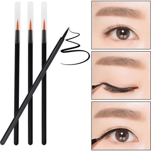 50pcs/bag Disposable Golden and White Eyeliner Brush with Cap Nylon Hair Fine Hard Eye Liner Liquid Lip Brush Make Up Brush