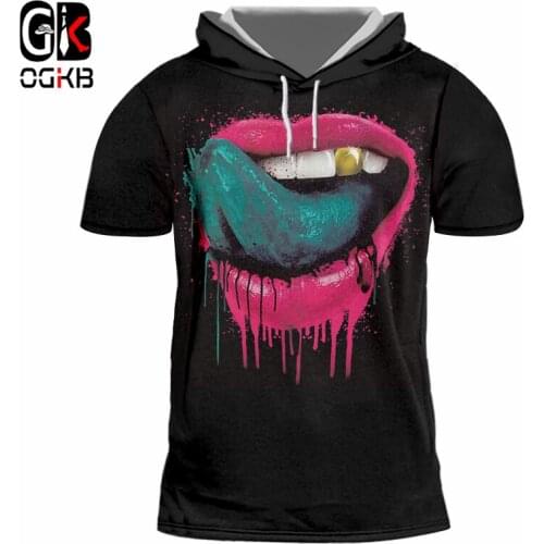 OGKB Summer Tops Hiphop Short Sleeve Hoodie Tracksuits Men/Womens Funny Print Green Tongue 3d Tshirt With Hood Casual T-shirts