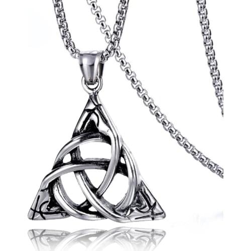 Necklace For Men Women Punk Gothic Jewelry With 3.0MM Stainless Steel Chain Viking Knot Power Triangle Pendant