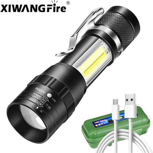 Mini Portable Strong Light Flashlight XPE + COB Lamp Beads Zoom Flashlight 3 Mode Emergency Torch for Adventure, Camping, Etc