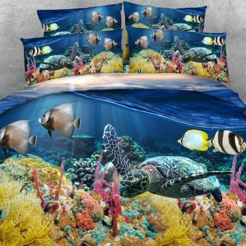 Royal Linen Source Brand 6 PCS PER SET Turtle and tropical fish on reef 3d marine bed set luxury bedding
