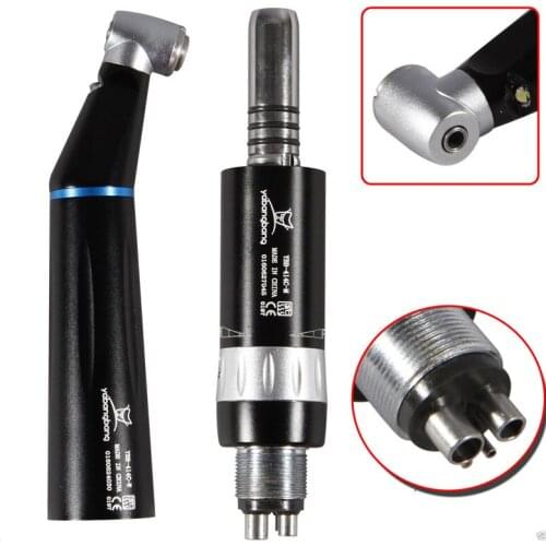 Dental Inner Water Fiber Optic LED Contra Angle & Air Motor Handpiece 4H Black