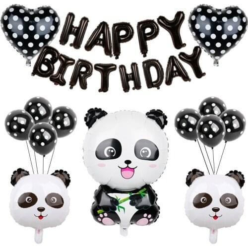 14 piece panda theme birthday balloon set black happy birthday balloon baby shower panda aluminum foil balloon