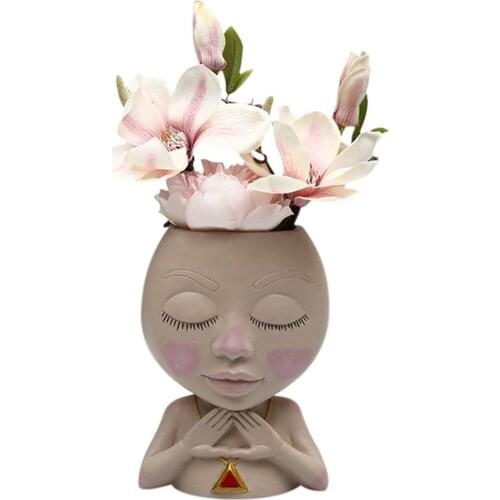 High-Quality Art Face Sculpture Flower Pot Vase Creative Meditated Girl Head Succulent Planter Pot Pot Micro Landscape Decor