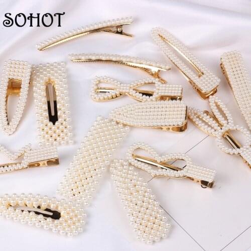 SOHOT DIY Handmade Full Pearl Hair Clips Hairwear Cute Crown Heart knot Shape Cute Trendy Girl Birthday Party Hairpin Ornaments