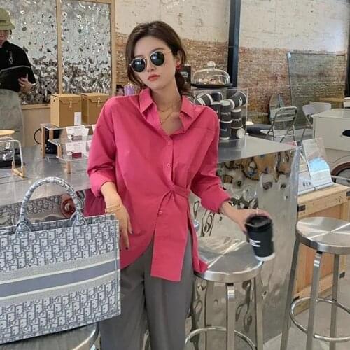 2021 Spring Street Style Solid Color Women Blouse Tunic Shirt Long Sleeve Button irregular Ladies Shirts Oversize Female Tops