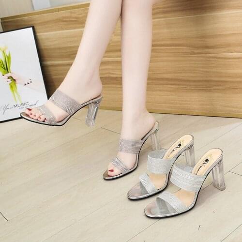 8cm High Heels Women Summer Sandal High Heel Shoe Slippers Fashion Mule Shoe Woman Dress Wedding Elegant Women Shoes Sexy Pumps