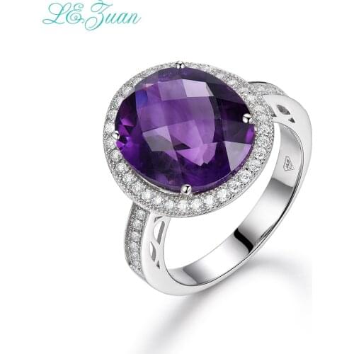 I&zuan 7.92ct Natural Amethyst Gemstone Ring 100% 925 Sterling-Silver-Jewelry Checkerboard Gems Luxury Rings For Women R0066-W06