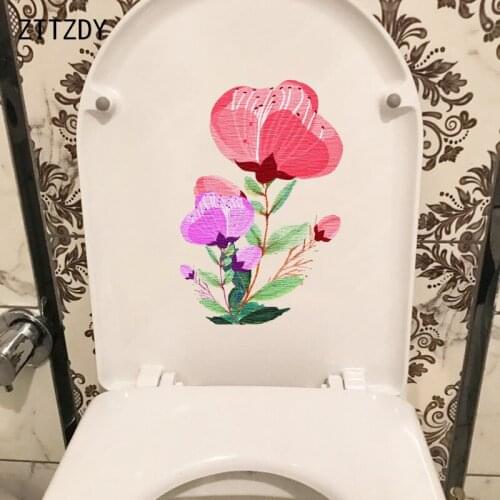 ZTTZDY 15*22.9CM Watercolor Cartoon Flower Toilet Sticker Home Decor Bedroom Wall Decal T2-0461