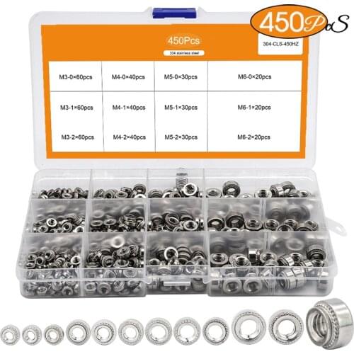 450Pcs Pressure Riveting Nut 304 Stainless Steel Box Nut M3 M4 M5 M6 Pressure Plate Nut Combination Kit Plug Nut