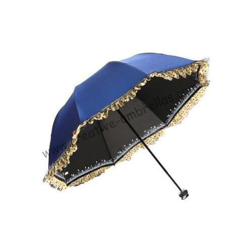 6pcs/lot colour option Ladies' violet blue UPF>50+ folding mini umbrella 5 times black coating Anti-UV pocket lace parasol