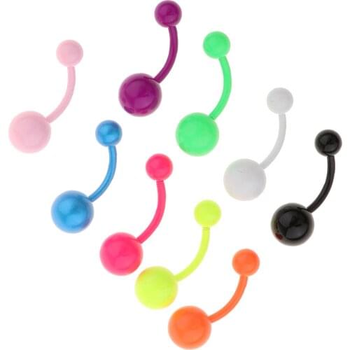 9Pcs Stainless Steel Navel Barbell Belly Button Rings Piercing