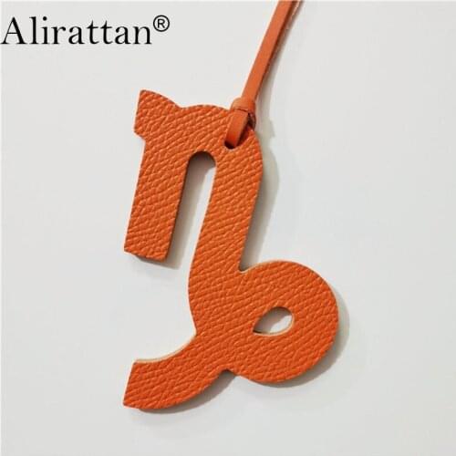 Alirattan New 12 Zodiac Capricorn Horoscope Constellation Keychain Pendant Women Backpack Bag Charm Trendy Genuine Leather Charm
