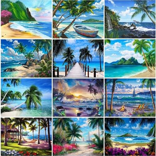 EverShine 5D Full Drill Square Diamond Painting Landscape Diamond Embroidery Seaside Mosaic Picture Of Rhinestones Handmade Gift