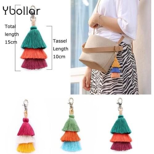 1pc Cotton Tassels Key Chain Handmade 15cm Length For Women Bag Car Hanging Pendant Key Ring jewelry Bohemian