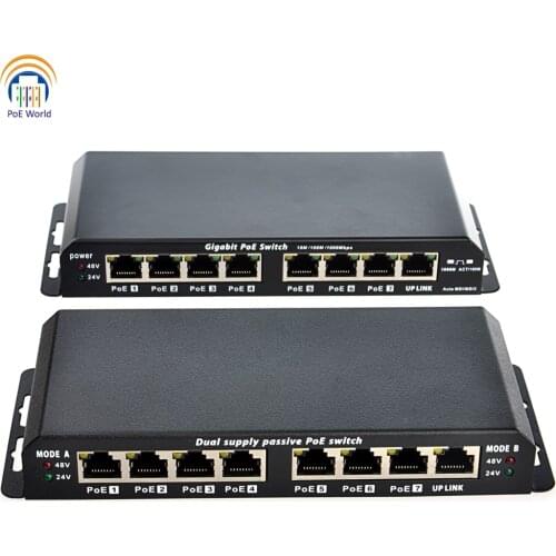 POE World POES-8-7 Passive PoE Switch 7 POE Port 12-56V Input Ethernet Switch for PoE Camera, Access point, UBNT devices