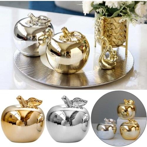 1PC Ceramic Silver/Gold Apple Decorative Statue Kitchen Dining Table Ornament Modern Home Decoration Gift Ornament