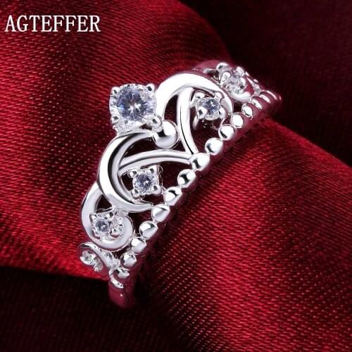 AGTEFFER 925 Sterling Silver AAA zircon Crown Ring Classic For Women Fashion Wedding Engagement Party Gift Charm Jewelry