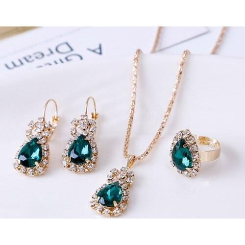 Jewelry Sets Hoop Earrings Water Drop Earrings Red Jewelry Set Rhinestones For Women Pendant Necklace/Earrings/Rings