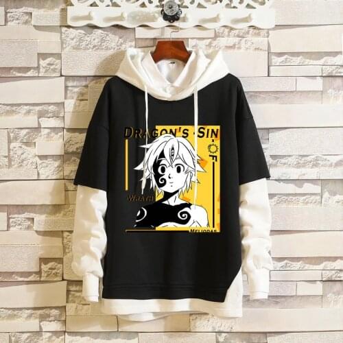 Cosplay Anime The Seven Deadly Sins of Laziness and Rage Fake Two Hooded Sweaters Casual Spring and Autumn Tops Unisex