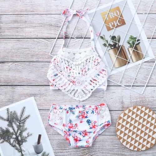TELOTUNY Swimwear (2-5T) Children Kids Girls Bikini Set Sling tassel Flower Print Beach Swimsuit+Shorts Two Piece Swimsuit