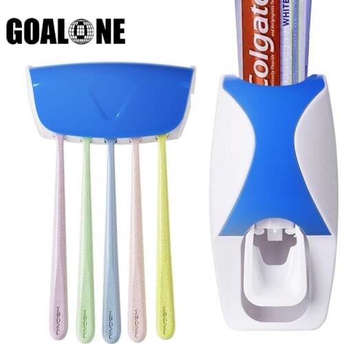 2Pcs Toothbrush Holder Set Bathroom Accessories Wall Mounted Automatic Toothpaste Dispenser Squeezer Home Decoration Accessories