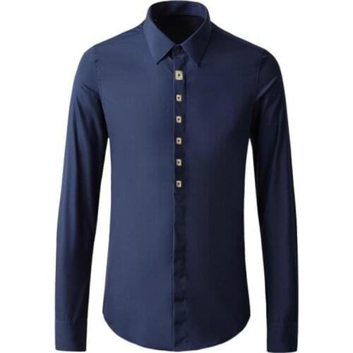 New Metal Playing Card Male Shirts Luxury Long Sleeve Solid Color Casual Mens Dress Shirts Fashion Slim Fit Party Man Shirts 4XL