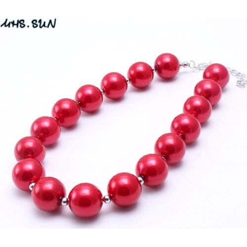 MHS.SUN Red Color Pearl Beads Necklace Fashion Chunky Bubblegum Necklace Christmas Party Jewelry Gifts For Child Girls